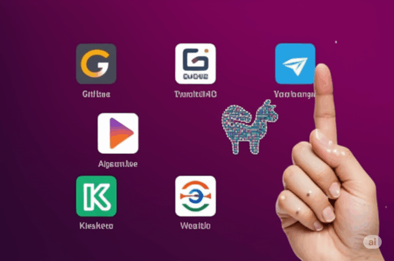 Ilustrasi berbagai ikon aplikasi populer di Indonesia yang membentuk konsep aplikasi super