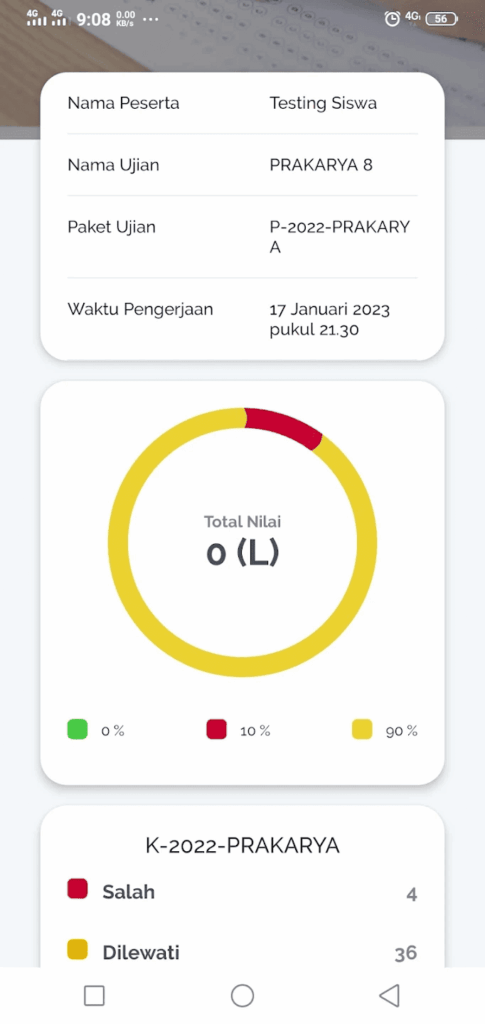 Company Profile dan Ujian Online - Hasil Ujian - Mobile