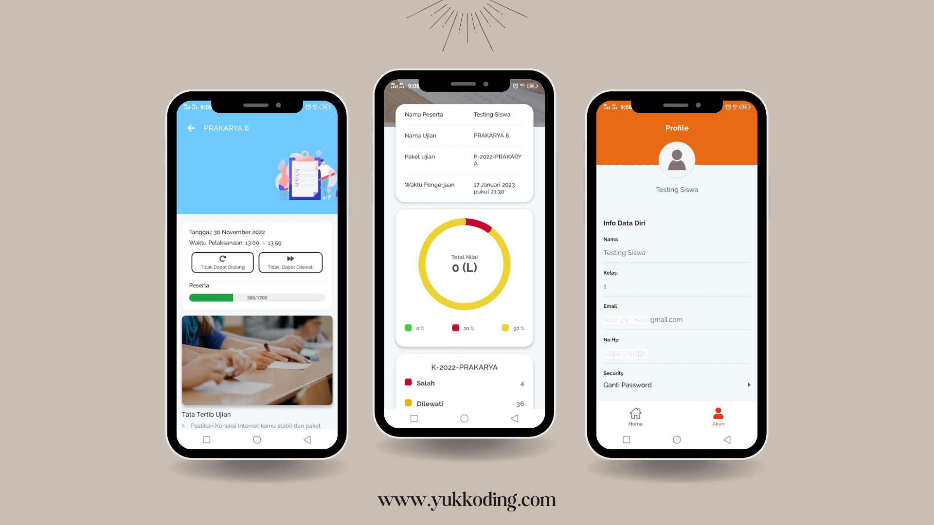 Company Profile dan Ujian Online - Mobile Mockup