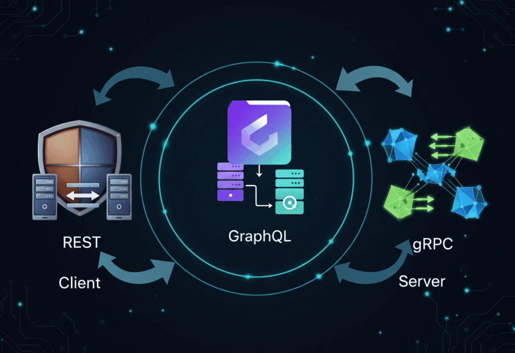 Perbandingan visual antara REST, GraphQL, dan gRPC untuk desain API