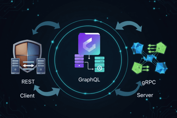 Perbandingan visual antara REST, GraphQL, dan gRPC untuk desain API
