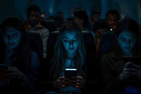 Bagaimana Doomscrolling Memicu Kecemasan & Depresi — dan Strategi Digital Detox yang Realistis Orang duduk gelisah di tempat gelap sambil menatap smartphone, menandakan kecemasan dan kelelahan akibat doomscrolling.